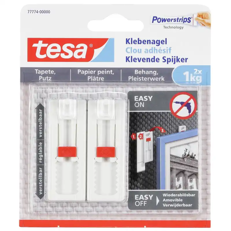 1x2 Tesa Verstellbarer Klebe- nagel für Tapeten und Putz 1 kg Neu Im Sortiment