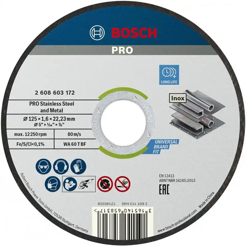 BOSCH TPRO Stainless Steel and Metal Trennscheibe, 125 x 1.6 x 22.23 mm, gerade 2608603172 Nur Für Kurze Zeit