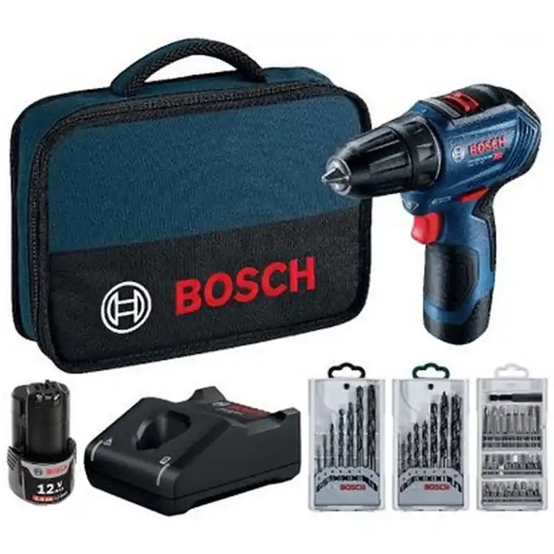 Preisknaller BOSCH GSR 12V-30 PROFESSIONAL Akku-Bohrschrauber mit Zubehör, 12V 2x2,0Ah 06019G9001