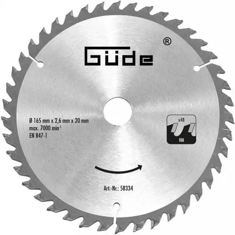 GÜDE Sägeblatt 165 x 20 48 Zähne HM für Kreissäge TS 58-1200 / TS 57-1400 KE, 58334 Must-Have