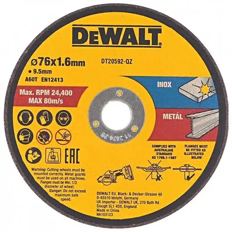 DeWALT DT20592-QZ Trennscheibe 76x1,6x9,5 mm Inox/Metall Echt