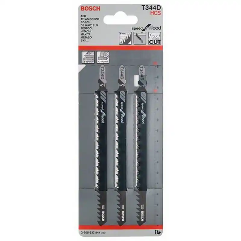 BOSCH T 344 D Speed for Wood Stichsägeblatt 3 Stck, 2608637944 Zertifiziert