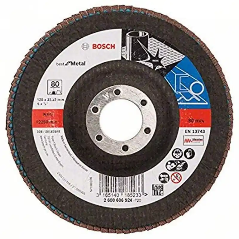 Abverkauf BOSCH Fächerschleifscheibe X571, Best for Metal, gewinkelt, 125 mm, 22,23 mm 2608606924
