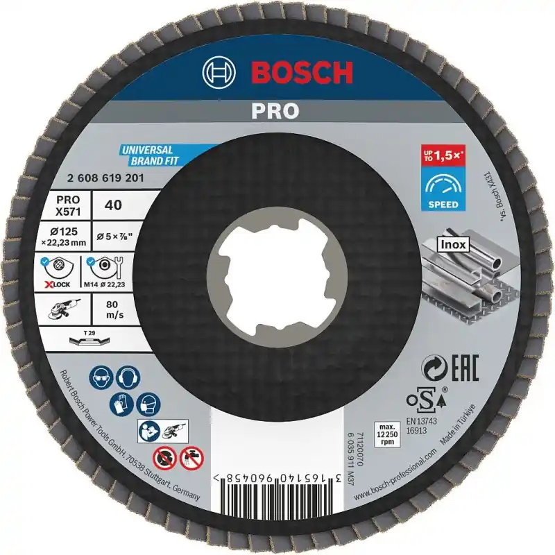 Bestseller BOSCH PRO X571 Fächerschleifscheibe X-Lock, abgewinkelt, 125 mm, K40 2608619201