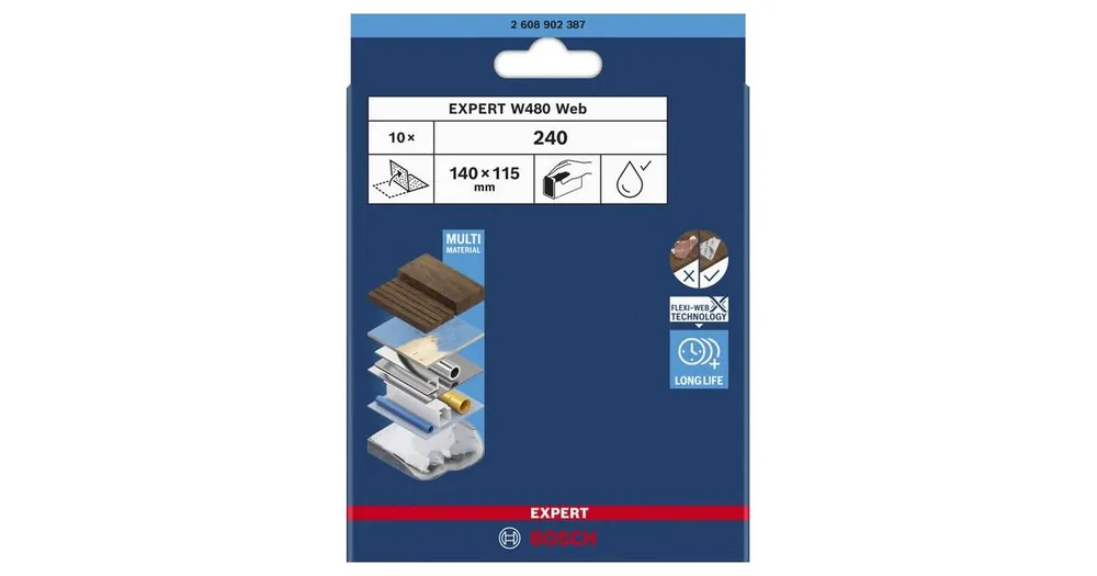 BOSCH Schleifnetz Expert W480, G240, 10 Stück 2608902387 Neu