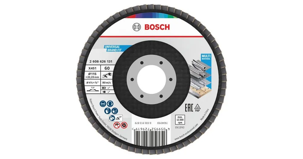 BOSCH Fächerscheibe X451, 115 × 22,23 mm, G60, T27, 60 Stück 2608626131 Knallerangebot