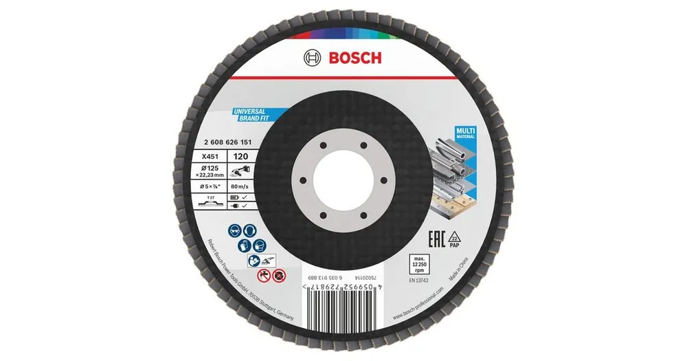 BOSCH Fächerscheibe X451, 125 × 22,23 mm, G120, T27, 60 Stück 2608626151 Rabatt