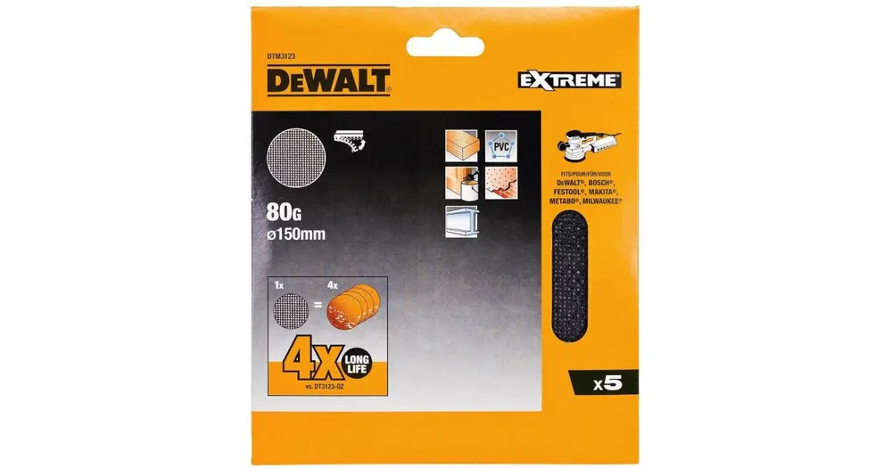 DeWALT Schleifnetz, Klettverschluss, 150 mm, P80 (5 Stück) DTM3123 Preisknaller