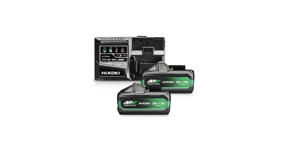 HIKOKI Starter-Set (2x Multi-Volt-Akku BSL36B18 (18V-8,0Ah / 36V-4,0Ah) + Schnellladegerät UC18YSL3) UC18YSL3WJZ Markenprodukt