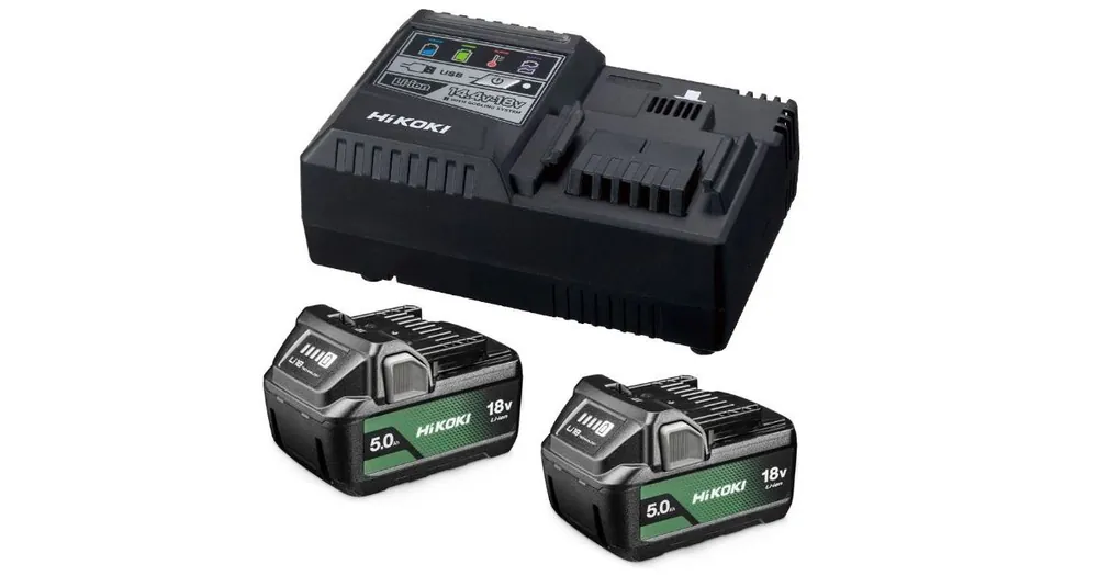 HIKOKI Starter-Set (2x BSL 1850MA Akku (18V / 5,0 Ah) und UC18YSL3 Schnellladegerät) UC18YSL3WKZ Nur Für Kurze Zeit
