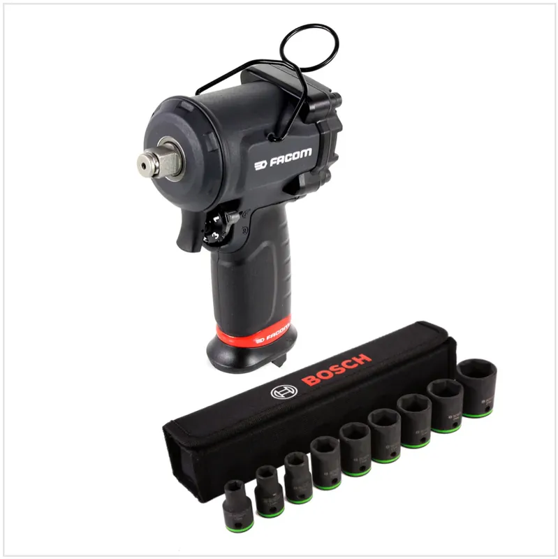 Facom NS.1600 F 1/2" 860 Nm Micro Druckluft Schlagschrauber mit Bosch Professional 1/2" Steckschlüssel Einsätze Außen Sechskant Nüsse Set 9 tlg. ( 2608551100 ) Top-Seller