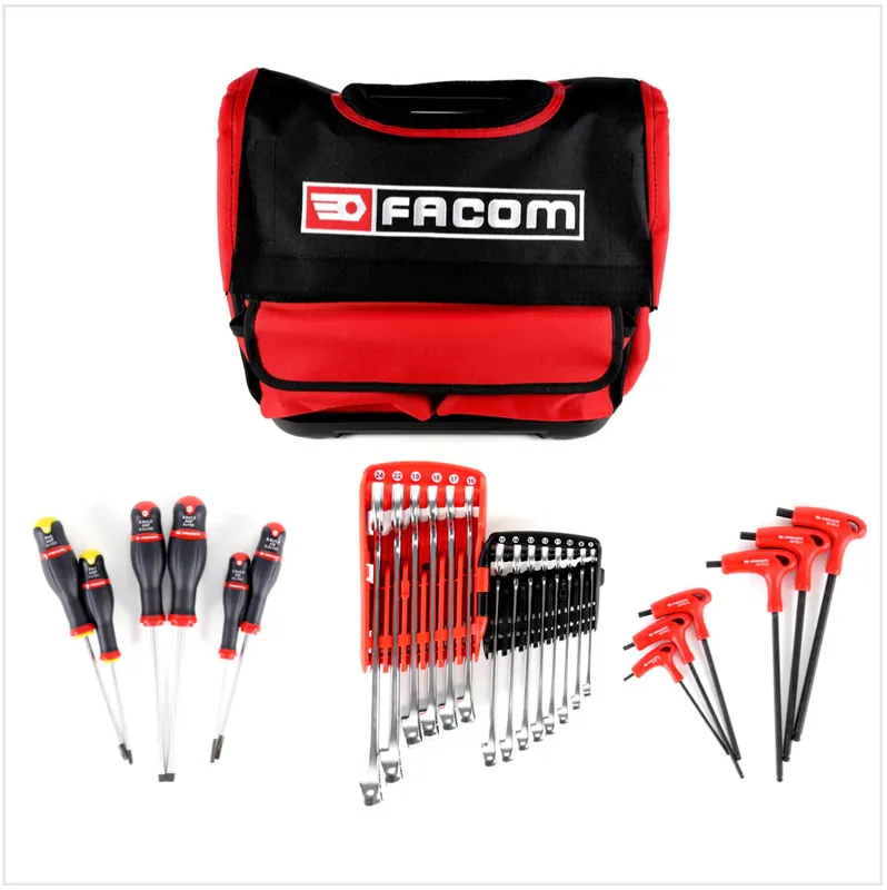 Sichere Zahlung Facom Handwerkzeug Komplett Set mit Ring - Maulschlüssel Set 14 tlg. + Stiftschlüssel Satz 6 tlg. + Protwist Schraubendreher Satz 6 tlg. in Facom Werkzeugtasche