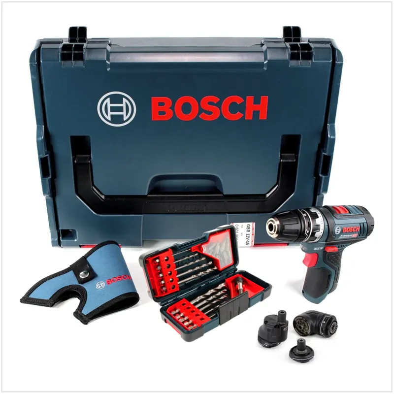 Bosch GSR 12V-15 FC Professional FlexiClick Akku Bohrschrauber mit 3 tlg. Aufsätze - Set in L-Boxx + Bosch Bit & Bohrer Set in Tough Box 23 tlg. Bohren & Schrauben ( 2607019912 ) Markenprodukt