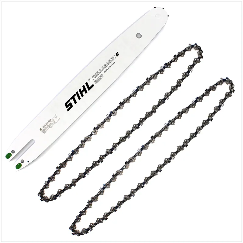 STIHL Führungsschiene Rollomatic E Mini 35cm 1,1mm 3/8" 7 Zähne (3005 000 3909) + 2x STIHL Oilomatic Sägekette Picco Micro Mini 3 (PMM3) Halbmeißel 3/8"P 1,1mm 35 cm ( 3610 000 0050 ) Bestpreis