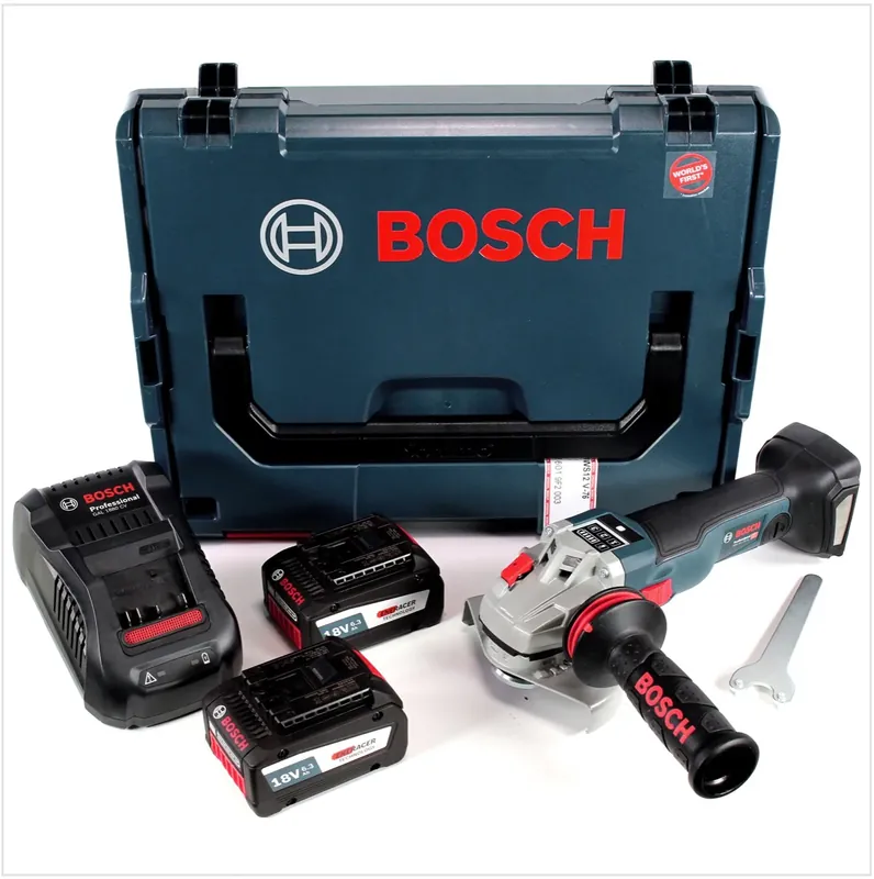 Must-Have Bosch GWS 18 V-125 SC Professional Akku Winkelschleifer 125mm brushless in L-Boxx mit 2x 6,3 Ah EneRacer Akku und GAL 1880 CV Ladegerät