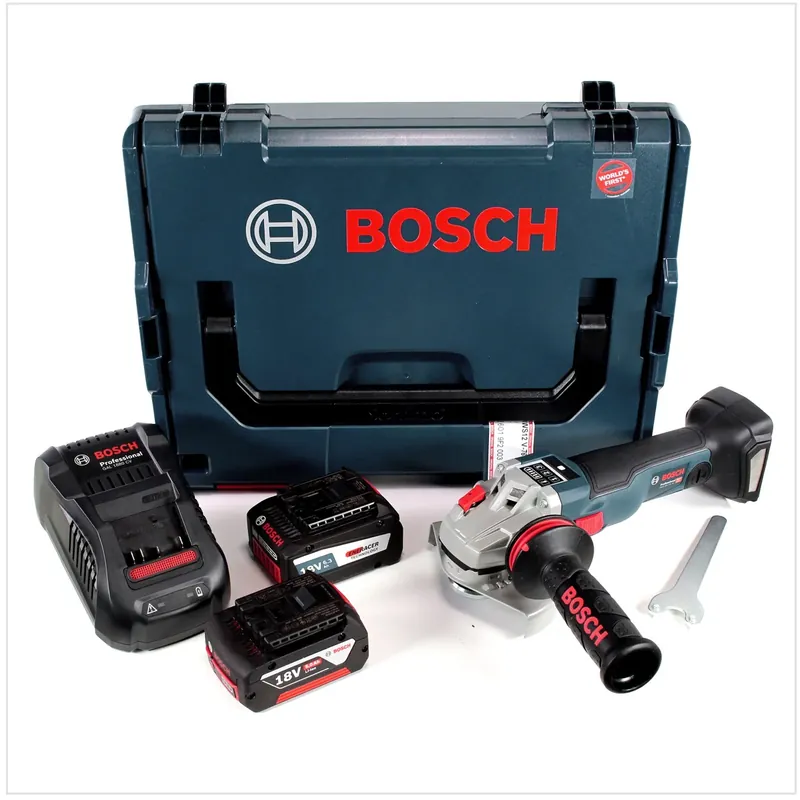 Bosch GWS 18 V-125 SC Professional Akku Winkelschleifer 125mm brushless in L-Boxx mit 2x GBA 5,0 / 6,3 Ah EneRacer Akku und GAL 1880 CV Ladegerät Schneller Versand