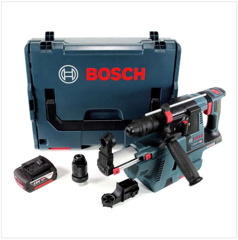 Bosch GBH 18V-26 F Akku Bohrhammer 18V 2,6J SDS-Plus in L-Boxx mit GDE 18V-16 Staubabsaugung + 1x 5Ah Akku Highlight