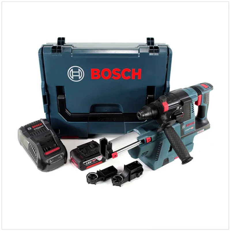 Preisknaller Bosch GBH 18 V-26 Akku Bohrhammer 18V SDS-Plus 2,6J + Staubabsaugung + 1x Akku 5,0Ah + Ladegerät + L-Boxx
