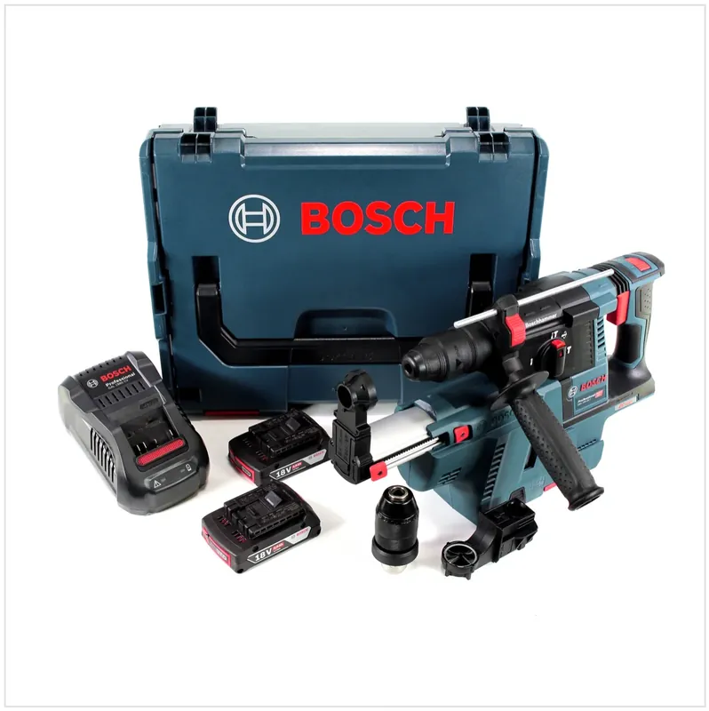 Preis Gesenkt Bosch GBH 18V-26 F Akku Bohrhammer 18V 2,6J SDS-Plus in L-Boxx mit GDE 18V-16 Staubabsaugung, 2x 2Ah Akku und Ladegerät