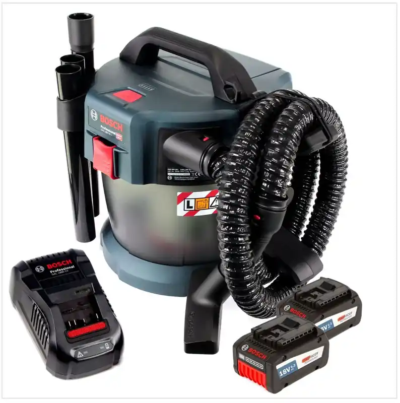 Bosch GAS 18V-10 L Professional Li-Ion Akku Staubsauger Nass- und Trockensauger + 2x GBA 6,3 Ah EneRacer Akku + GAL 1880 CV Ladegerät Top-Preis