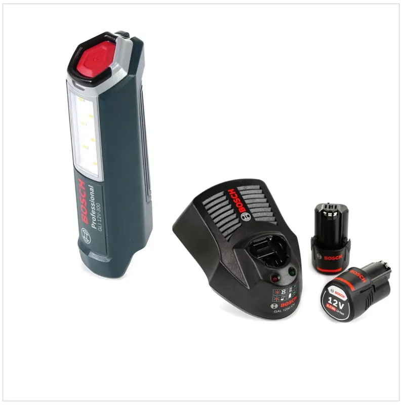 Direktkauf Bosch Professional GLI 12V-300 Akku Lampe + 2x GBA 12V 2,0 Ah Akku + GAL 1230 Ladegerät