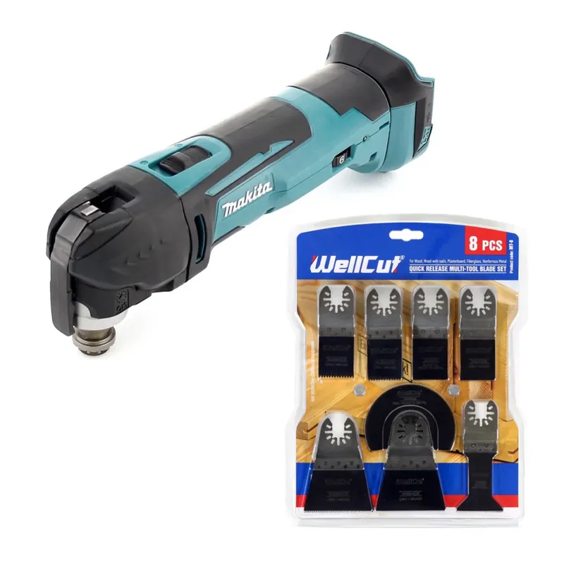 Makita DTM 51 Z 18 V Li-Ion Akku Multifunktion Werkzeug Solo + WellCut MT-8 8 tlg. Sägeblätter Set Schnäppchen