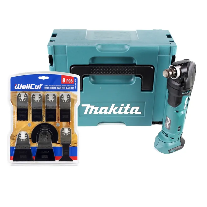 Makita DTM 51 ZJ 18 V Li-Ion Akku Multifunktion Werkzeug Solo im Makpac + WellCut MT-8 8 tlg. Sägeblätter Set Preisknaller