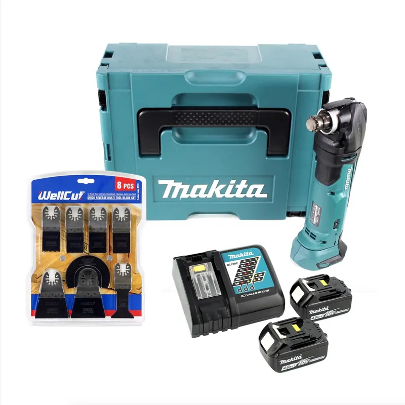 Solange Der Vorrat Reicht Makita DTM 51 RMJ 18 V Li-Ion Akku Multifunktion Werkzeug im Makpac + 2x 4,0 Ah Akku + Ladegerät + WellCut MT-8 8 tlg. Sägeblätter Set