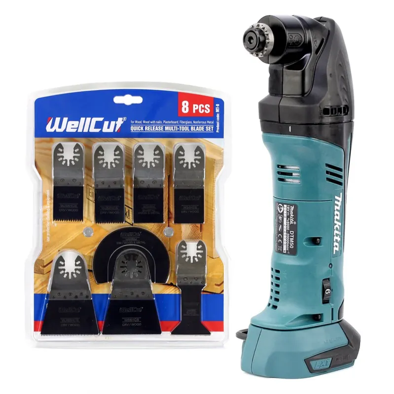 Makita DTM 50 Z 18V Li-Ion Akku Multifunktion Werkzeug Solo + WellCut MT-8 8 tlg. Sägeblätter Set Nur Heute