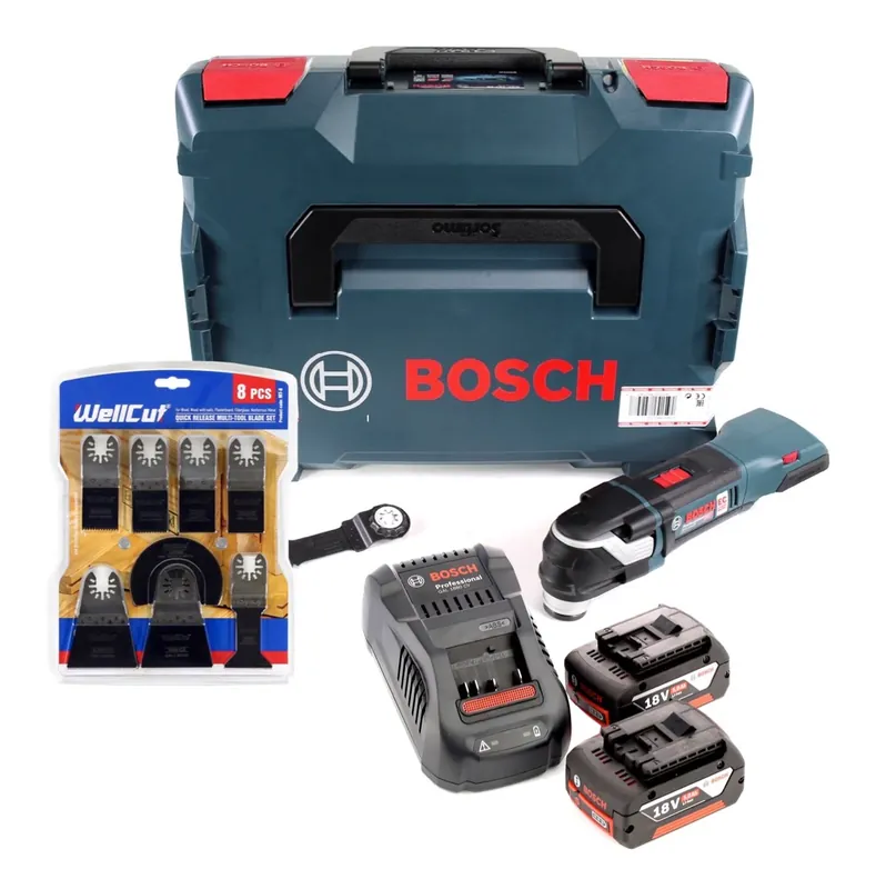 Bosch GOP 18V-28 Akku Multi-Cutter Starlock Plus Brushless + 2x Akku 5,0Ah + Ladegerät + L-Boxx + WellCut MT-8 8tlg. Sägeblätterset Bestpreis