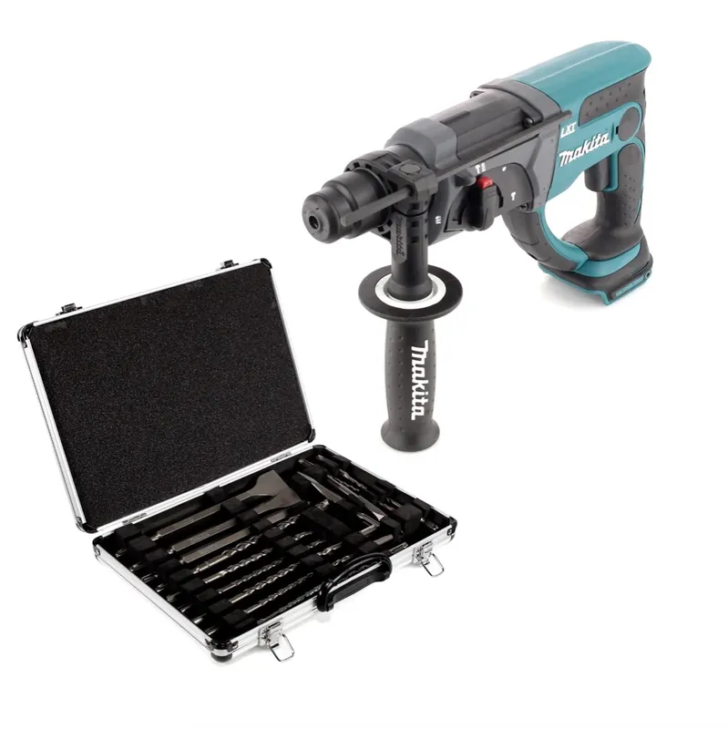 Neu Im Sortiment Makita DHR 202 Z 18 V Li-Ion Akku Kombihammer Solo mit SDS Plus + D-42444 SDS-Plus Bohrer-Meißel-Set 17 tlg. im Alu Koffer