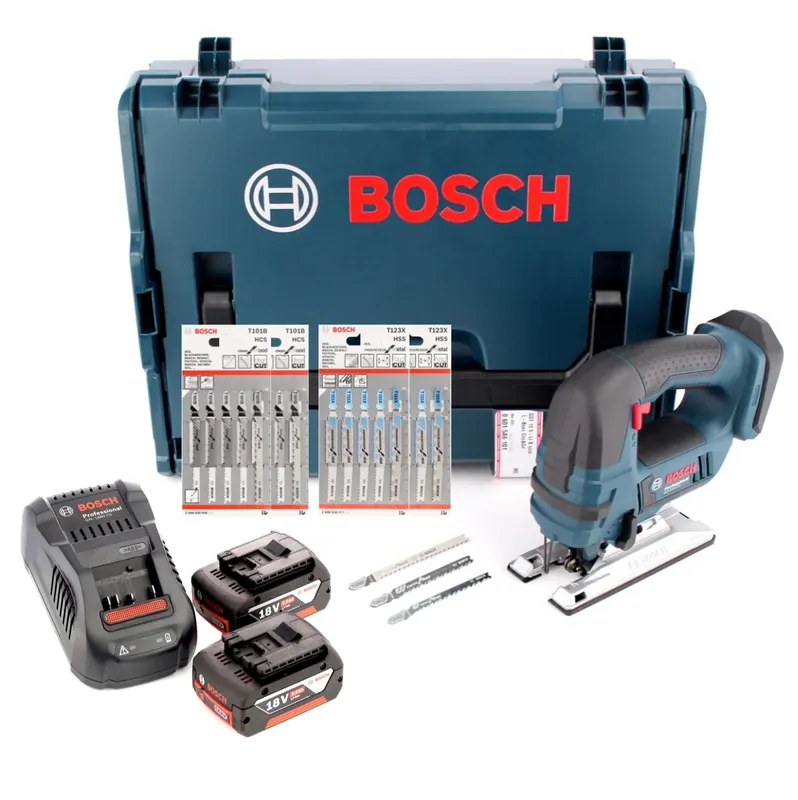 Letzte Chance Bosch GST 18 V-Li B Akku Stichsäge in L-Boxx + 2x 5,0 Ah Akku + Ladegerät + 20x Sägeblätter