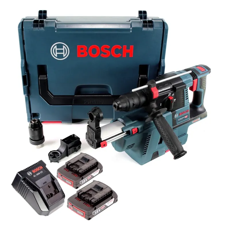 Bosch GBH 18V-26 F Akku Bohrhammer 18V 2,6J SDS-Plus in L-Boxx mit GDE 18V-16 Staubabsaugung, 2x 2Ah Akku und Ladegerät Super-Preis