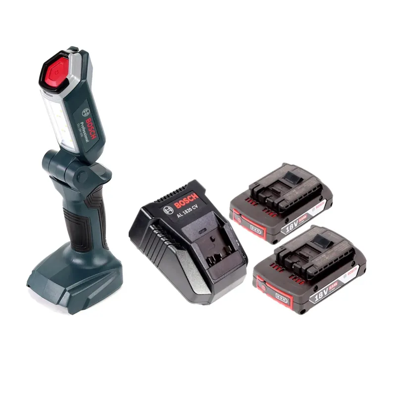Bosch Professional GLI 18V-300 Akku Lampe + 2x GBA 18 V 2,0 Ah Akku + AL 1820 CV Ladegerät Billig
