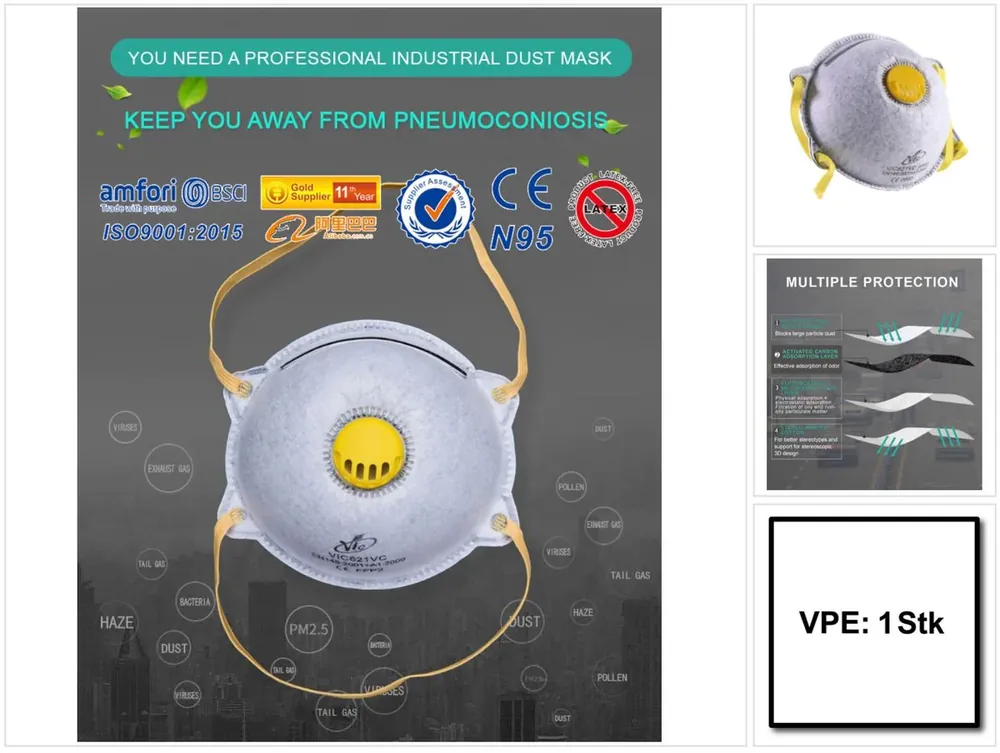 VIC Feinstaubmaske VIC821VC ( 1 Stück ) 4-Schicht FFP2 mit Ventil Aktivkohle ergonomisch geformt Highlight