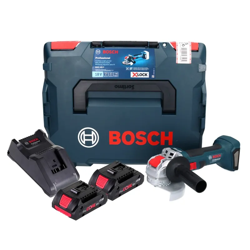 Schnäppchen Bosch GWX 18V-7 Professional Akku Winkelschleifer 18 V 125 mm Brushless X-LOCK + 2x ProCORE Akku 4,0 Ah + Ladegerät + L-Boxx