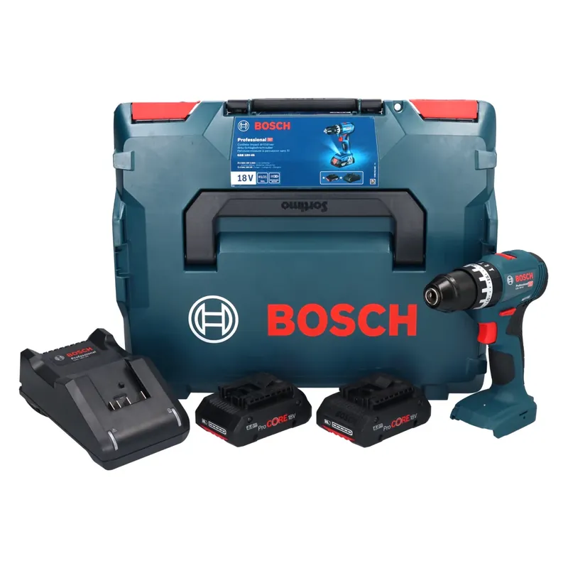 Preisreduziert Bosch GSB 18V-45 Akku Schlagbohrschrauber 18 V 45 Nm Brushless + 2x ProCORE Akku 4,0 Ah + Ladegerät + L-Boxx