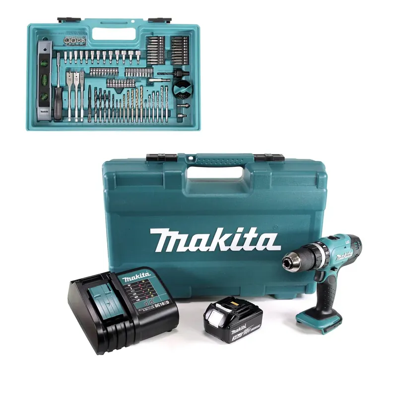 Makita DHP 453 FX12 Akku Schlagbohrschrauber 18V 42Nm + 1x 3,0Ah + Ladegerät + 101tlg Zubehör Set + Koffer Sichere Zahlung