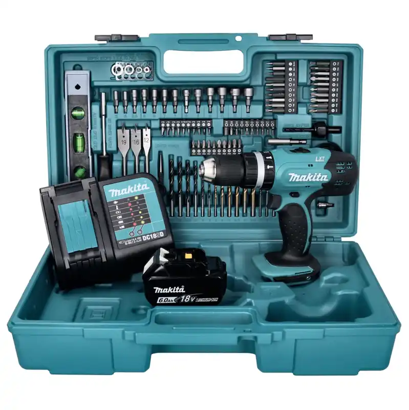 Makita DHP 453 SGX5 Akku Schlagbohrschrauber 18 V 42 Nm + 1x Akku 6,0 Ah + Ladegerät + 101 tlg. Zubehör Set + Koffer Neue Ware