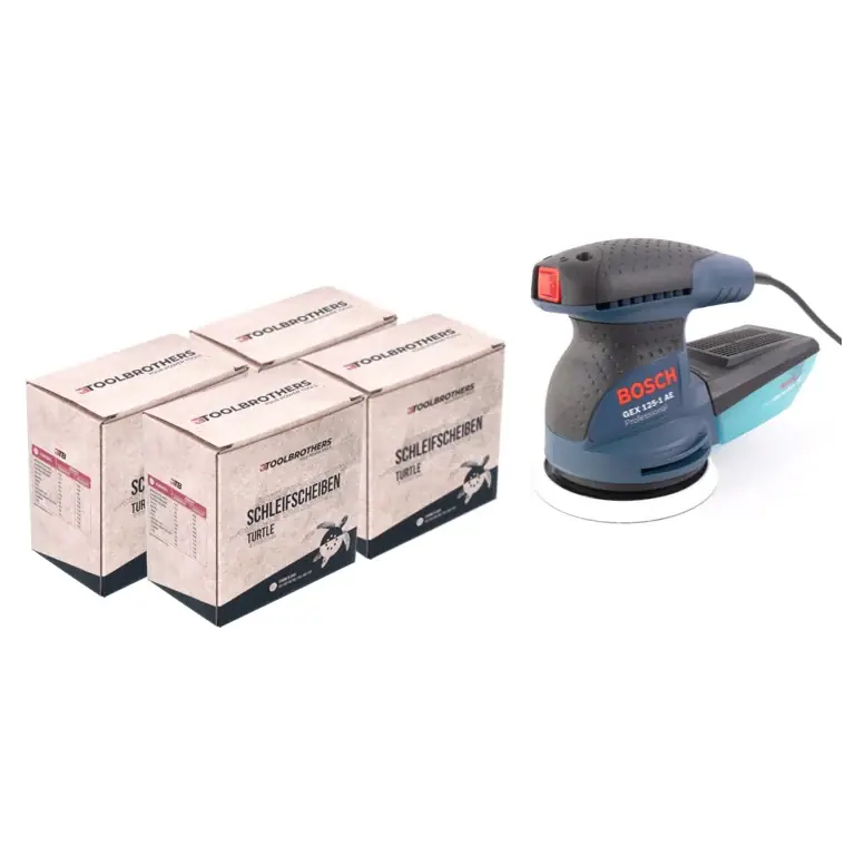 Bosch GEX 125-1 AE Exzenterschleifer 250 Watt 125 mm ( 0601387500 ) + 4x Toolbrothers TURTLE Schleifset Neu Im Sortiment