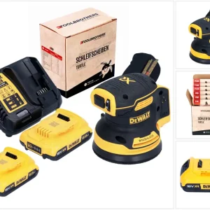 Saisonangebot Toolbrothers TURTLE Schleifscheiben Set + DCW 210 D2 Akku Exzenterschleifer 18 V 125 mm Brushless + 2x Akku 2,0 Ah + Ladegerät