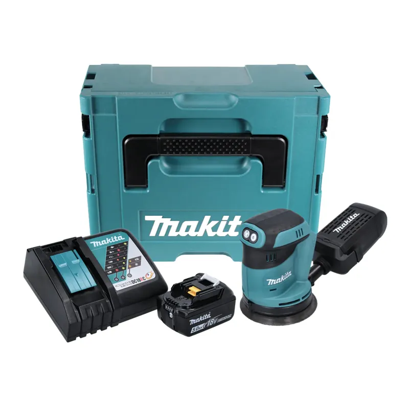 Makita DBO 180 RT1J Akku Exzenterschleifer 18 V 125 mm + 1x Akku 5,0 Ah + Ladegerät + Makpac Abverkauf