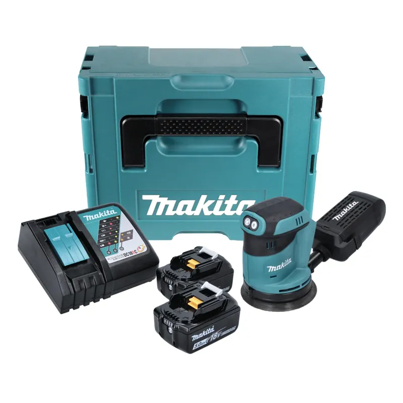 Top-Angebot Makita DBO 180 RTJ Akku Exzenterschleifer 18 V 125 mm + 2x Akku 5,0 Ah + Ladegerät + Makpac