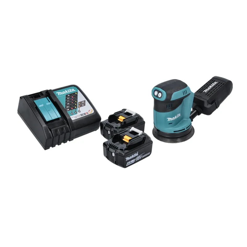 Makita DBO 180 RG Akku Exzenterschleifer 18 V 125 mm + 2x Akku 6,0 Ah + Ladegerät Zertifiziert