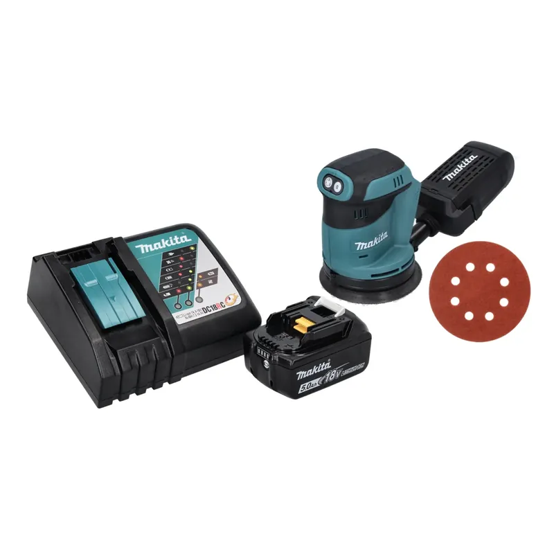 Makita DBO 180 RT1 Akku Exzenterschleifer 18 V 125 mm + 1x Akku 5,0 Ah + Ladegerät + 50x Schleifpapier K 320 Sale