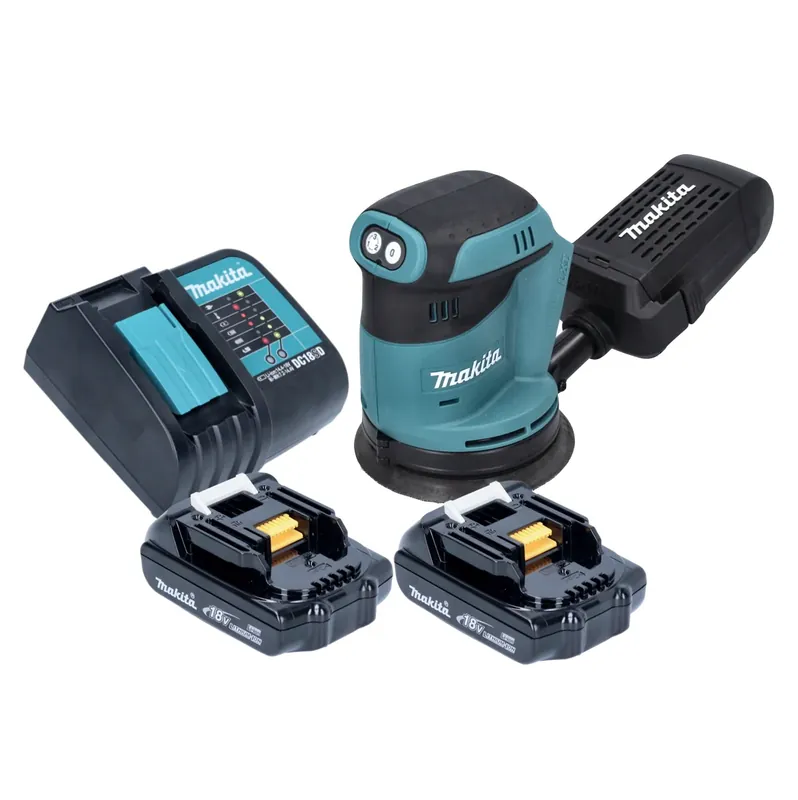 Wochenendangebot Makita DBO 180 SY Akku Exzenterschleifer 18 V 125 mm + 2x Akku 1,5 Ah + Ladegerät