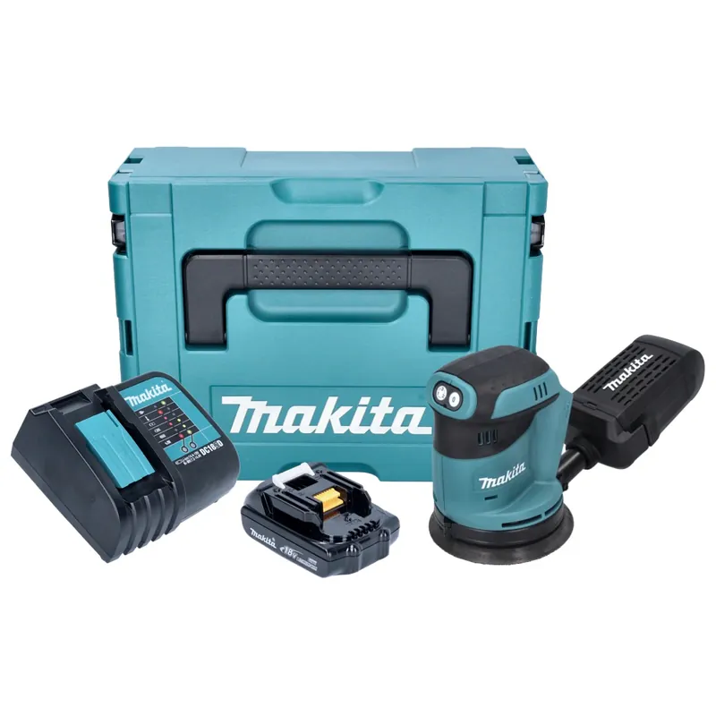 Billig Makita DBO 180 SY1J Akku Exzenterschleifer 18 V 125 mm + 1x Akku 1,5 Ah + Ladegerät + Makpac