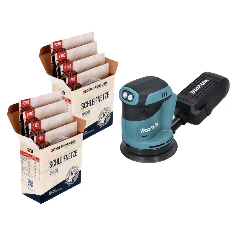 DBO 180 Z Akku Exzenterschleifer 18 V 125 mm + 2x Toolbrothers SPIDER Netzschleifmittel Set - ohne Akku, ohne Ladegerät, Ideal für Heimwerker, Schleifen, fest montierte Staubbox Letzte Chance