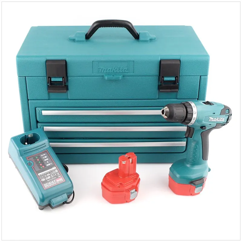 Bestseller Makita 6281 14,4 V Ni-MH Akku Bohrschrauber + 2x 3 Ah Dinotech Akku inkl. 126 tlg. Werkzeug Set