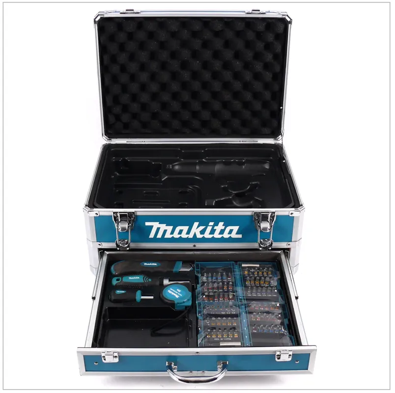 Preisreduziert Makita Alu Werkzeug Schubladen Koffer inkl. 78 Teiligem Werkzeugset GRÜN
